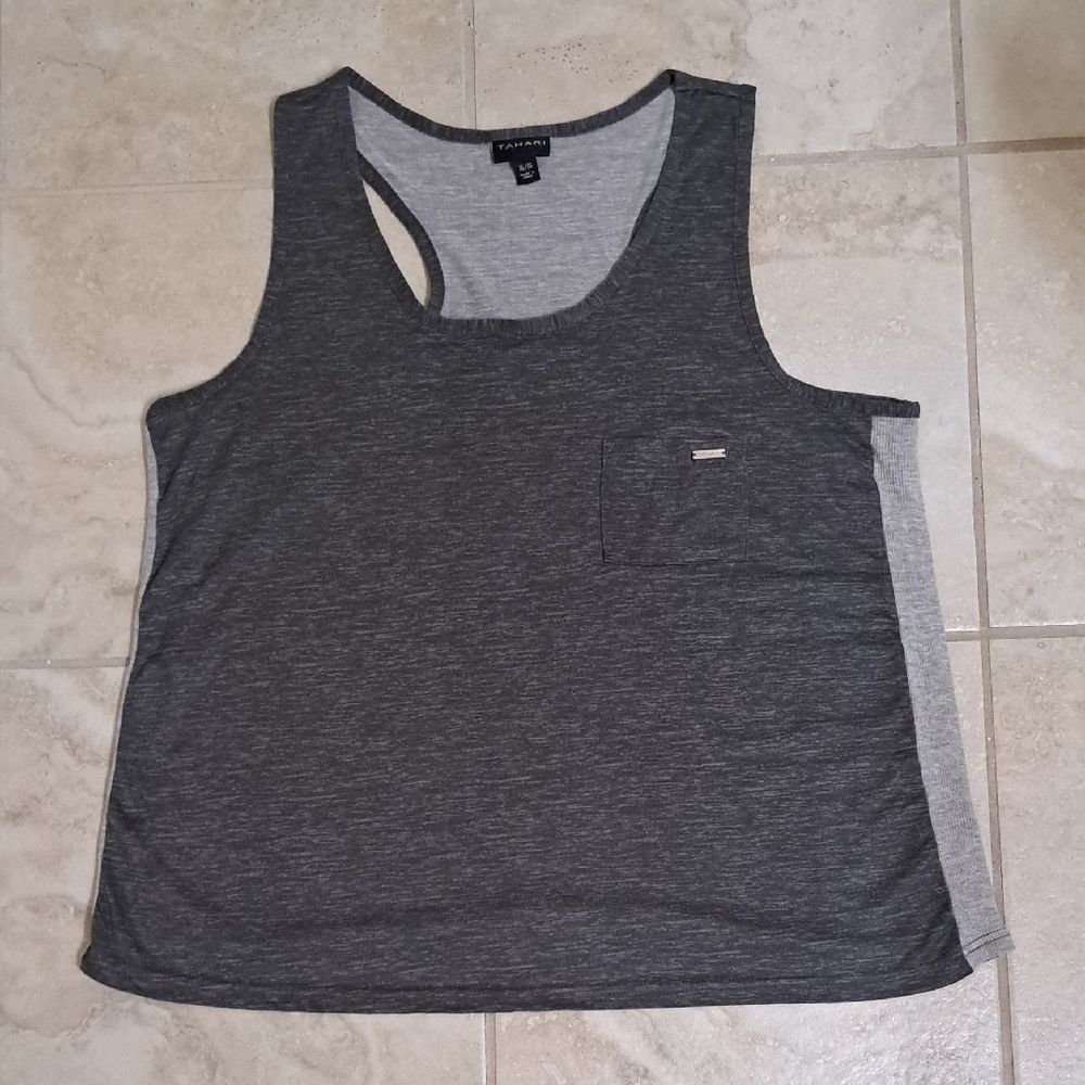 Tahari Super Soft Gray Asymmetrical Cut Out Tank Top, X-LARGE, Like New!